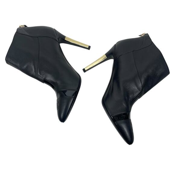 Chanel CC Logo Cap Toe Lamb Leather Heel Ankle Boots Black Size 38 - Picture 8 of 14